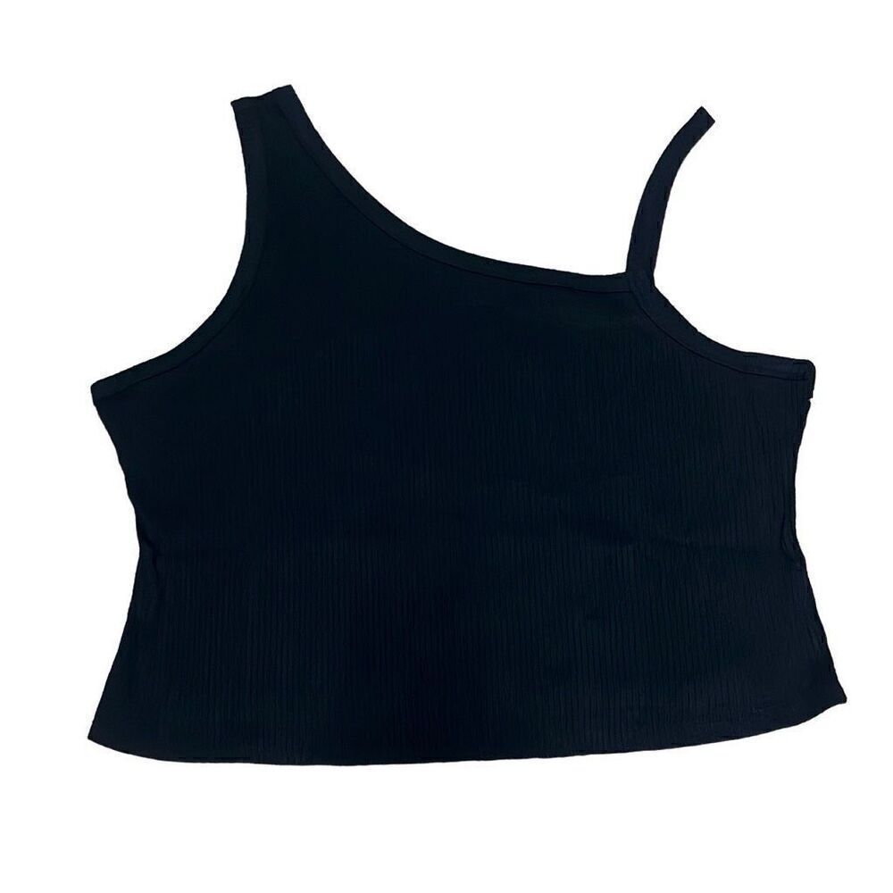 Good American Plus Size 5X Cropped Tank Top Black One Shoulder Ribbed NWT Vacay‎